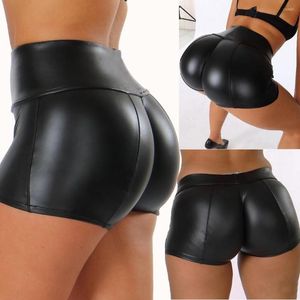 Shorts femininos calças de couro sólidas femininas Black Fashion Sexy Womens com elástico para mulheres