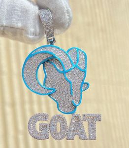 Naszyjniki Złoty srebrny kolor niebieski szkliwa mikro barówka 5a sześcienna cyrkonia cZ słodka litera zwierząt koza hip -hopowa lodowany naszyjnik wisiorek
