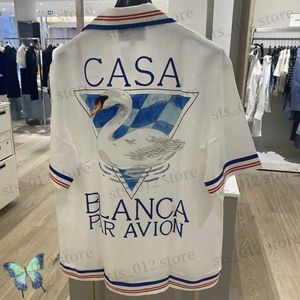 Camicie casual da uomo Tessuto di seta Camicie Casablanca Diamond Swan Graduale manica corta Tessuto morbido Cardigan hawaiano casual per uomo Donna T230523