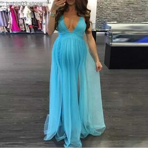 Moderskapsklänningar Sexig Deep V Neck Maternity Photoshoot Dress för gravid kvinna Baby Shower Gowns Tulle Long Kvinnlig graviditet Fotografkläder T230523