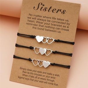 Charm Bracelets Doule Heart Sisters Card Friendship Forever Stainless Steel Handmade Braided Birthday Gift Jewelrys