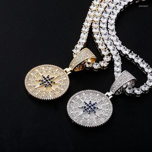 Correntes Hip Hop Zircon pavimentou bling gelo bússola dourada colorpendents colares para homens rapper jóias acessórios