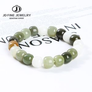 Armband JD Natural Hetian Jade Multicolor Barrel Shape Pärlade armband Kvinnor Fashion Elegant Old Bead Elastic Rope Bangle For Girl Friend