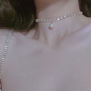 New Fashion Pearl Colar Clavicle Chain for Elegante Women Gift Anniversary Wedding Wedding Jóias de Jóias de amor Pingente Gift