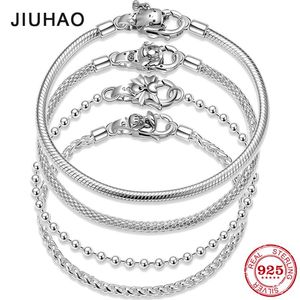 Bangle Authentic 925 Sterling Silver Snake Chain Bracelet Bangle with Lobster Clasp Beads DIY Women Charm Bracelets Women Fine Jewelry