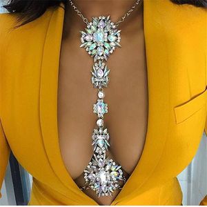 Necklaces Fashion Women Necklace Bodychain Jewelry Luxury Crystal Rhinestone Flower Belly Body Gold Chain Summer Beach Jewelry Accessories