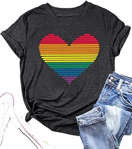 Pride Shirts for Women Rainbows Heart Print Graphic T-Shirt LGBT Gay Pride Tshirts Clothes Short Sleeve Tops