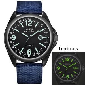 Avanadores de pulso Men luminoso assistir o punho de nylon strap scale clássico dial mensagens de quartzo hidromassagem relógios analógicos para homem recarroj hombre