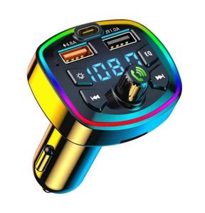 Bil Bluetooth 50 Charger FM Sändare PD Typec Dual USB 42A Colorful Ambient Light Cigarett Lighter Mp3 Music Player W2203284005458