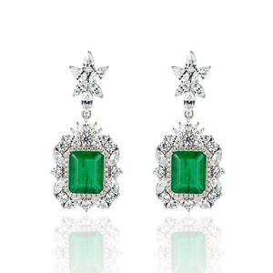 Knot Luxury 925 Sterling Silver 8*10mm Syntes Emerald Paraiba Tourmaline Drop Earrings for Women Fine S925 Party Emerald Earrings