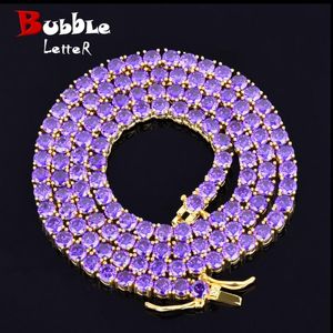 Necklaces Bubble Letter Purple Tennis Chain Men Necklace Hip Hop Jewelry Real Copper Material Gold Plated 2021 Trend