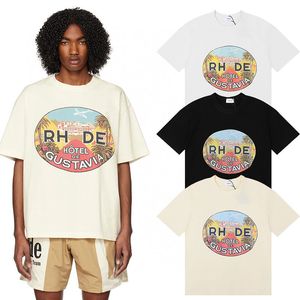 2023SS High Street Los Angeles Fashion Hude Hotel De Gustavia Hotel Print High Quality 230G Double Yarn Cotton Casuare Men for Men for Men and Womenサイズ：S-XL