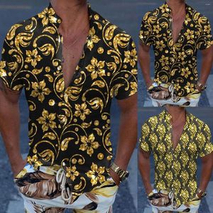 Męskie koszule Męskie Mężczyźni swobodny krótki rękaw Sprężyny Summer Turndown Neck 3D Printed Work Tops Tunec Shirt trening