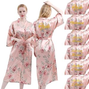 Women's Sleepwear Sexy V-Neck Women Kimono Bathrobe Half Sleeve Print Flower Bride Bridesmaid Wedding Robe Casual Long Nightgown