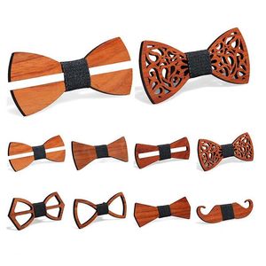 Bow Ties Vintage Red Rosewood Manual Hollow Out Bowknot For Gentleman Wedding Wooden Bowtie Fasion Accessories 9 Styles Drop Deliver Dhm63