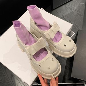 Dress Shoes Marie Jane Boe Sweet Round Toe Mid Heels Women Sandals Fashion 2023 Spring Lolita Pu Leather Mujer Zapatos