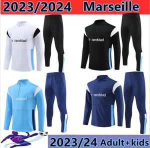 23/24 Marseilles Trascksuit 남자와 어린이 세트 축구 축구 훈련복 2023/2024 Alexis Om Survetement Maillot Foot Chandal
