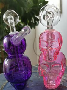 Skull Colorful Glass Bubbler Oil Burner Pipe Hookahs Glass Water Pipes Dab rigs Bubblers with banger