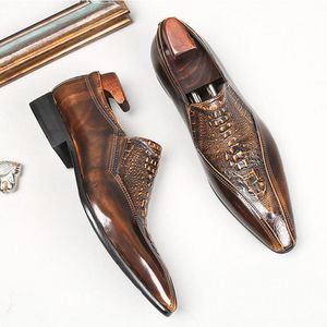 Crocodile Leather Mens Dress Shoes Fashion Slip On Handgjorda Male Oxfords Brogue Shoe Big Size 38-45