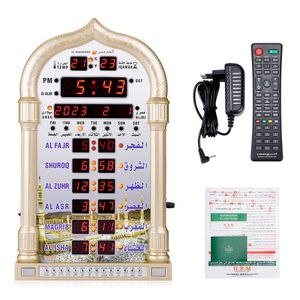 Desk Table Clocks 12V Azan Mosque Prayer Clock Islamic Mosque Azan Calendar Muslim Prayer Wall Clock Alarm Ramadan Home Decor Remote Control 230523