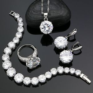 Set Set di gioielli da sposa in argento 925 per le donne Accessori da sposa Orecchini con zirconi cubici/Anello/Bracciale/Collana/Ciondolo in argento Kit