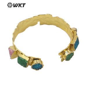 Bangle WTB515 WKT Natural Stone Bangle Geometry Druzy Quartz Bangle Gold Electroplated Adjustable Women Fashion Bracelet Jewelry