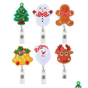 Party Favor Christmas Decoration Badge Keychain Gift Retractable Pl Cartoon Id Badges Holder With Clip Office Supplies Drop Delivery Dhhxm