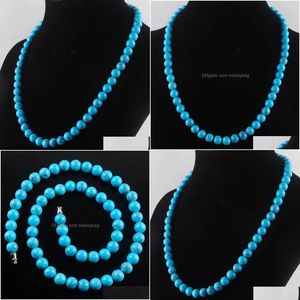 Bärade halsband Nya ankomster smycken blå turkoisar stenpärlor 8mm runda naturliga stenar strand kvinnor smycken 45 cm f3030 drop de dh6sr