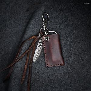 Keychains Vintage Leather Metal Diy Men Keychain Keyring Tassel Jewelry Accessories Bag Charm Porte Clef Gift Items For Boyfriend