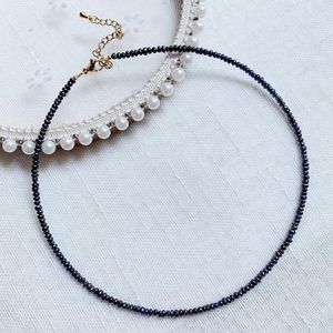 Halsband elegant verklig naturlig sötvatten pärlhalsband för kvinnor svart vit 23mm mini liten knapp barock pärl charm choker krage