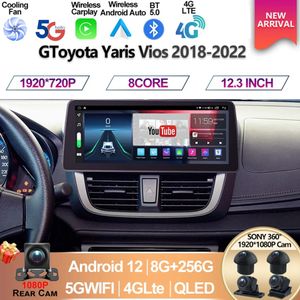 トヨタヤリスVIOS 2018-2022 2DINステレオマルチメディアプレーヤーGPSヘッドユニット2の12.3インチアンドロイドカーラジオ