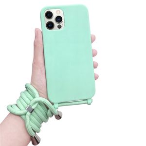 Casos de telefone de pele espessados ​​com cordão para iPhone 14 Pro Max TPU Smart Phone Capas com braçadeira para iPhone 13 12 11 na bolsa OPP