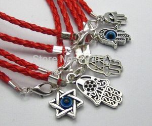 Armband 50st mode vintage blandad kabbalah hamsa hand charms rött läder lycka armband armband smycken a49