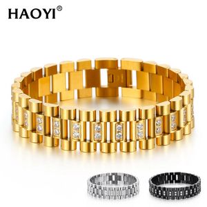 Bangle Gold Black Color Stainless Steel Bracelet Male 16MM Mens Watch Strap Bracelets Bangles For Men Hand Jewelry Accessories With CZ