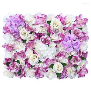 Fiori decorativi Simulazione crittografata Fiore di nozze Sfondo muro Decorazione Rose finte Piante verdi Puntelli di fila di ortensie