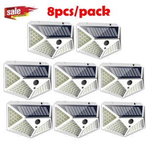 1 2 4 8 10PCS 100 LED Solar Power Wall Light Motion Sensor Waterproof Outdoor Garden Lamp