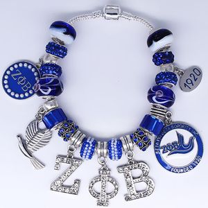 Bracelets New hot ZETA PHI BETA society Murano big hole glass beads bangle for best sorority gift souvenir jewelry bracelet