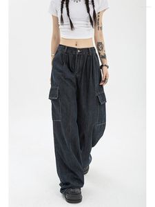 Damen Jeans Frühling Frauen Harajuku Cargo Baggy Blau Street Hip Hop Oversize Casual Wide Leg Vintage Demin Hosen Y2k Lose Hosen