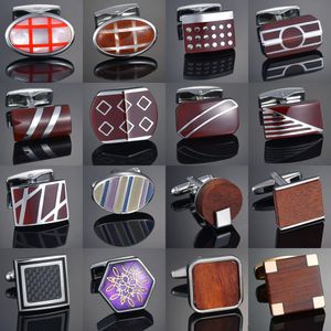 Pintura de esmalte de qualidade tinta masculina Camisa francesa Cufflinks Atacado Madeir