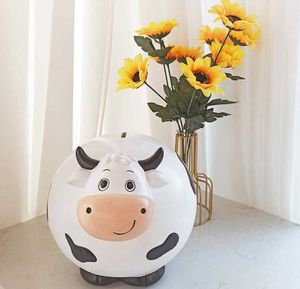 Decorative Objects Figurines Piggy Bank Coin Bank 3-Piece Set Piggy Bank Black and White Spotted Dairy Cow Coin Bank Resin Money Bank Cute Piggy Bank for Kid G230523