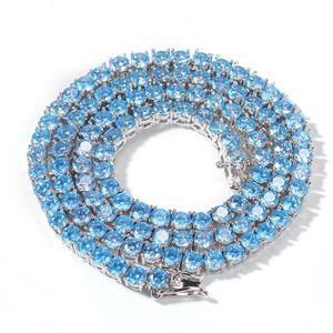 Necklaces 4mm 1 Row Sea Blue Tennis Chain Necklace Men Hip Hop Iced Out Bling 5A+ Zircon Necklace Jewelry Gold Silver Color Charm Gift