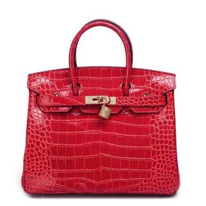 Platinum Genuine Leather Tote Bag Women's Liangshang Crocodile Pattern Cow Leather Handbag Red Bride One Shoulder Crossbody