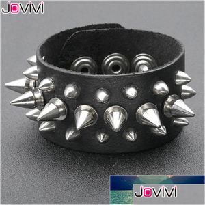 Andra armband jovivi bred äkta läder spik med tallrik cyklist skl armbang manschett armband punk rock svart justerbar wr dhgarden dh1dg