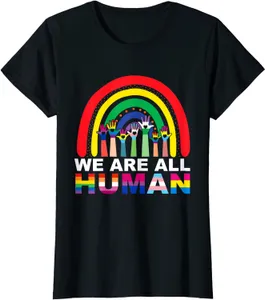 Designer New Womens Men T-Shirt We Are All Human Pride Ally Rainbow LGBT Flag Gay Pride T-Shirt