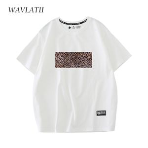 T-shirt feminina wavlatii feminino leopardo camisetas t feminino de rua de moda branca 100% algodão black tops para verão wt2209 230522