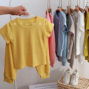 Clothing Sets Kids Home Clothes Brand Solid Color Tracksuits Casual Sports TshirtsShorts Child Girl Two Piece Soft Short Sleeve Pajamas 230522