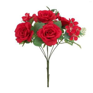 Decorative Flowers 1Pc 7 Heads Artificial Silk Rose Long Branch DIY Bouquet Fake For Garden Home Bridal Wedding Party Decor