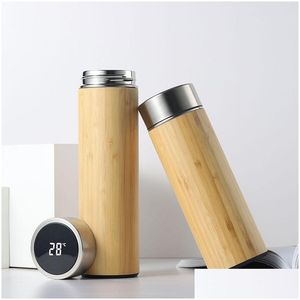 Tumblers 450 ml/500 ml rostfritt stål bambu kreativ intelligent termos cup enkelhet diy hushåll vatten flaskkokare lärare d dhoam