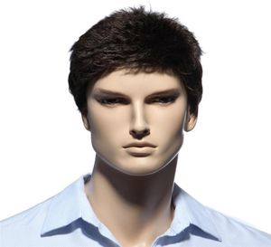 Homens curtos retos perucas resistentes a calor fibra japonesa marrom escuro Cabelo natural masculino peruca sintética cor preta homens toupee7763466
