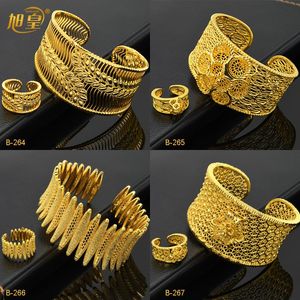 Bangle Xuhuang indiska smycken kopparband med ring afrikansk bröllopsfest smycken gåva Dubai etiopisk 24k manschett guldfärg armband